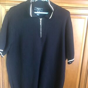 Forever 21 Men's Black Zip Front Polo Jacket with White Stripe